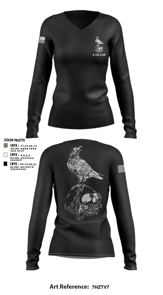 Women's Long Sleeve Vneck Shirt, E CO 2-39, Army, Teamtime, Team time, sublimation, custom sports apparel, team uniforms, spirit wear, spiritwear, sports uniforms, custom shirts, team store, custom team store, fundraiser sports, apparel fundraiser