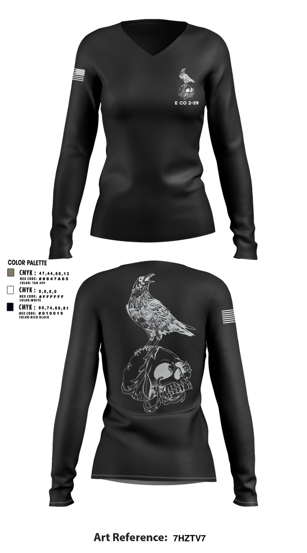 Women's Long Sleeve Vneck Shirt, E CO 2-39, Army, Teamtime, Team time, sublimation, custom sports apparel, team uniforms, spirit wear, spiritwear, sports uniforms, custom shirts, team store, custom team store, fundraiser sports, apparel fundraiser