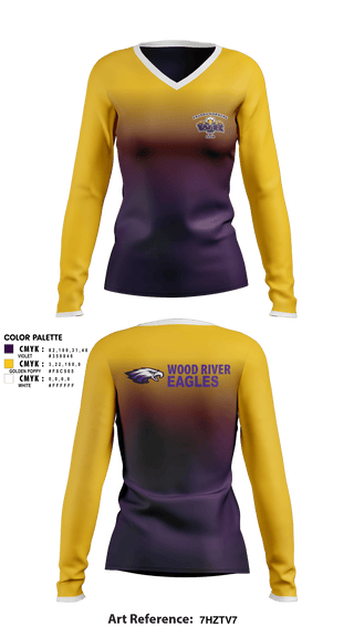 Women's Long Sleeve Vneck Shirt, Wood River High School Cheer, Cheer, Teamtime, Team time, sublimation, custom sports apparel, team uniforms, spirit wear, spiritwear, sports uniforms, custom shirts, team store, custom team store, fundraiser sports, apparel fundraiser