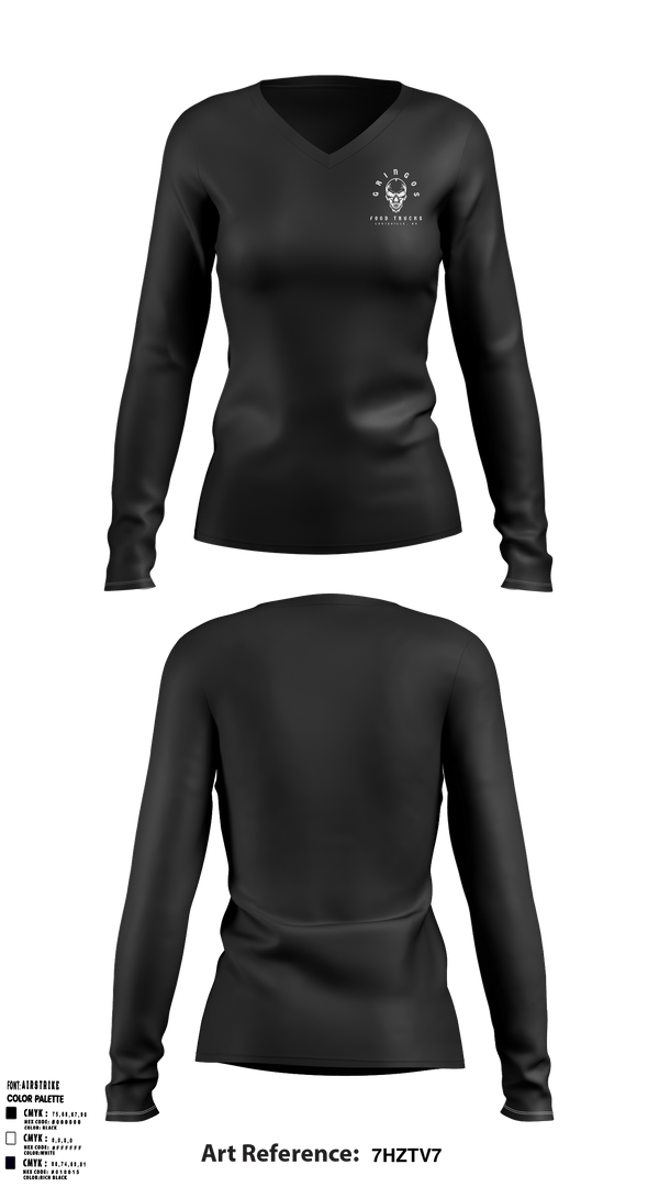 Women's Long Sleeve Vneck Shirt, Gringos Food Trucks, , Teamtime, Team time, sublimation, custom sports apparel, team uniforms, spirit wear, spiritwear, sports uniforms, custom shirts, team store, custom team store, fundraiser sports, apparel fundraiser