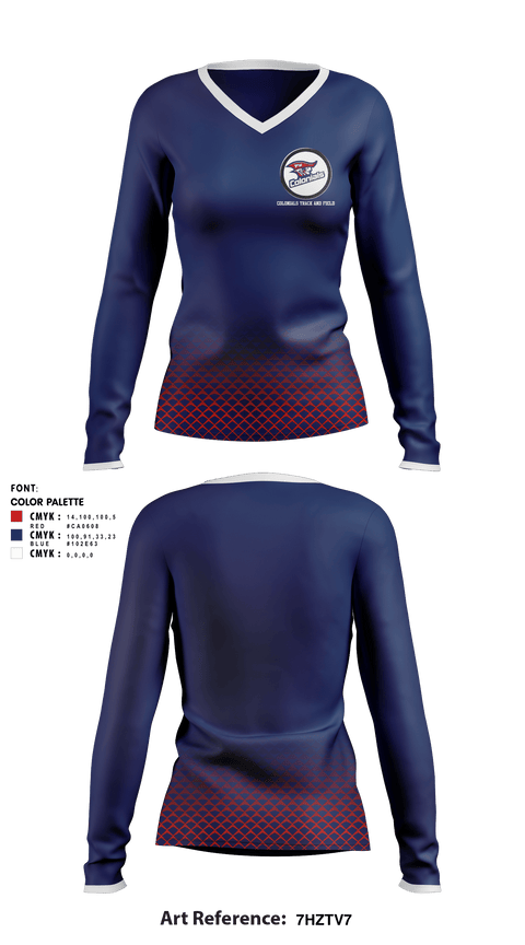 Women's Long Sleeve Vneck Shirt, Colonials Track and Field, Track & Field, Teamtime, Team time, sublimation, custom sports apparel, team uniforms, spirit wear, spiritwear, sports uniforms, custom shirts, team store, custom team store, fundraiser sports, apparel fundraiser