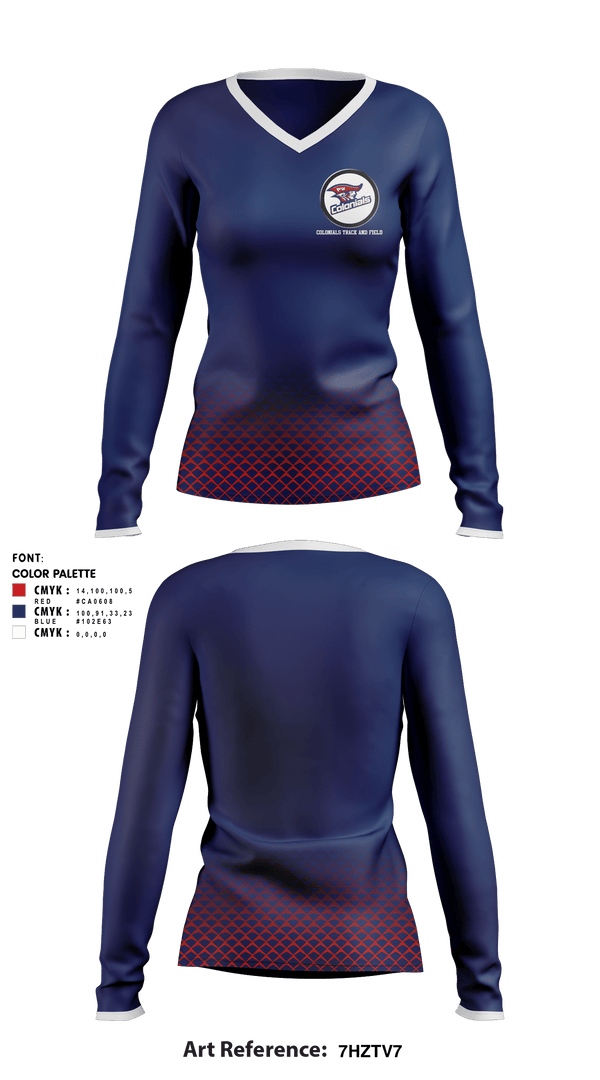 Women's Long Sleeve Vneck Shirt, Colonials Track and Field, Track & Field, Teamtime, Team time, sublimation, custom sports apparel, team uniforms, spirit wear, spiritwear, sports uniforms, custom shirts, team store, custom team store, fundraiser sports, apparel fundraiser