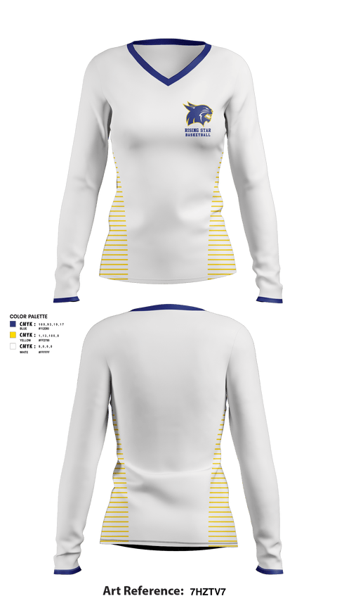 Women's Long Sleeve Vneck Shirt, Rising Star High School Basketball, Women's Basketball, Teamtime, Team time, sublimation, custom sports apparel, team uniforms, spirit wear, spiritwear, sports uniforms, custom shirts, team store, custom team store, fundraiser sports, apparel fundraiser