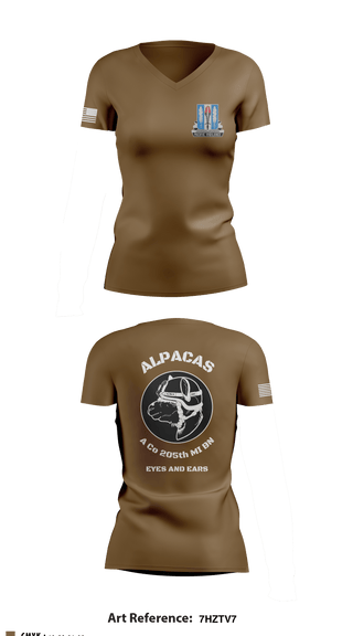 Women's Short Sleeve Vneck Shirt, Alpha Company 205th MI BN, Army, Teamtime, Team time, sublimation, custom sports apparel, team uniforms, spirit wear, spiritwear, sports uniforms, custom shirts, team store, custom team store, fundraiser sports, apparel fundraiser
