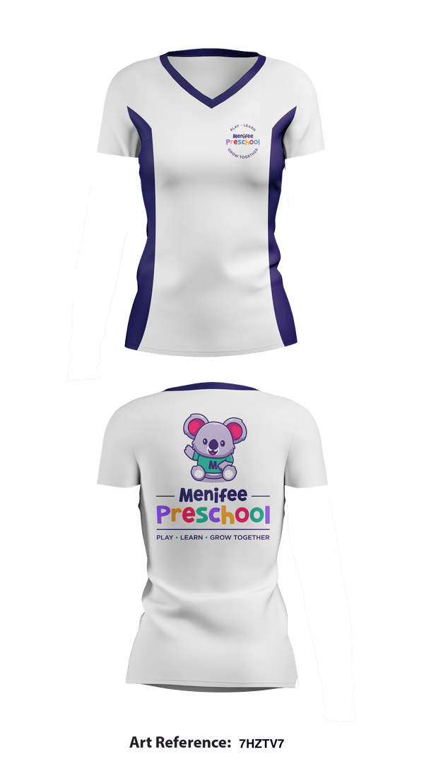 Women's Short Sleeve Vneck Shirt, Menifee Preschool, Spirit Store, Teamtime, Team time, sublimation, custom sports apparel, team uniforms, spirit wear, spiritwear, sports uniforms, custom shirts, team store, custom team store, fundraiser sports, apparel fundraiser