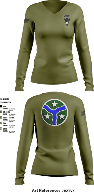 Women's Long Sleeve Vneck Shirt, , Army, Teamtime, Team time, sublimation, custom sports apparel, team uniforms, spirit wear, spiritwear, sports uniforms, custom shirts, team store, custom team store, fundraiser sports, apparel fundraiser