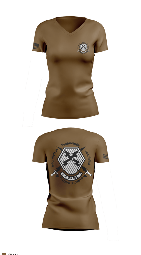 Women's Short Sleeve Vneck Shirt, 25 Bravo, Army, Teamtime, Team time, sublimation, custom sports apparel, team uniforms, spirit wear, spiritwear, sports uniforms, custom shirts, team store, custom team store, fundraiser sports, apparel fundraiser