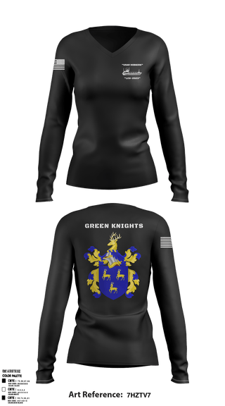 Women's Long Sleeve Vneck Shirt, Hobkirk Green Knights, Army, Teamtime, Team time, sublimation, custom sports apparel, team uniforms, spirit wear, spiritwear, sports uniforms, custom shirts, team store, custom team store, fundraiser sports, apparel fundraiser