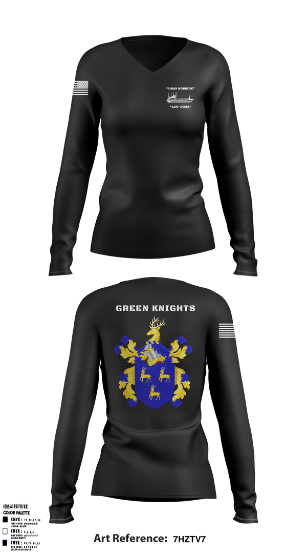 Women's Long Sleeve Vneck Shirt, Hobkirk Green Knights, Army, Teamtime, Team time, sublimation, custom sports apparel, team uniforms, spirit wear, spiritwear, sports uniforms, custom shirts, team store, custom team store, fundraiser sports, apparel fundraiser