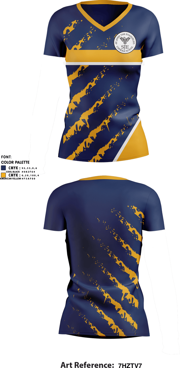 Women's Short Sleeve Vneck Shirt, St John The Evangelist School, Spirit Store, Teamtime, Team time, sublimation, custom sports apparel, team uniforms, spirit wear, spiritwear, sports uniforms, custom shirts, team store, custom team store, fundraiser sports, apparel fundraiser