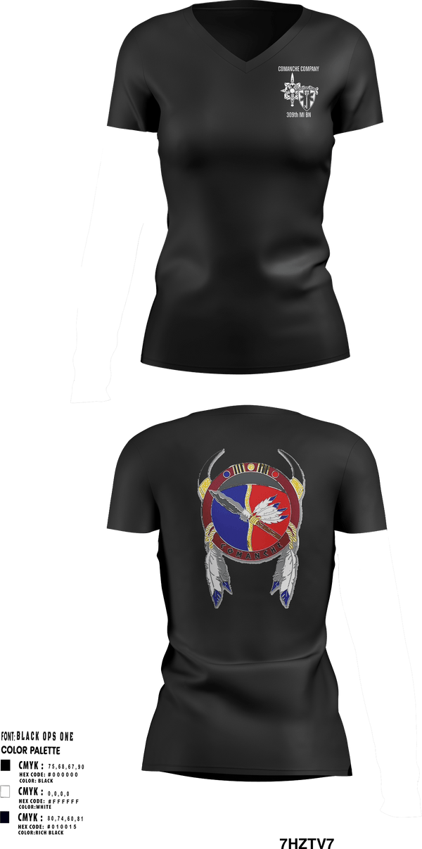 Women's Short Sleeve Vneck Shirt, Comanche, 309th MI BN, , Teamtime, Team time, sublimation, custom sports apparel, team uniforms, spirit wear, spiritwear, sports uniforms, custom shirts, team store, custom team store, fundraiser sports, apparel fundraiser