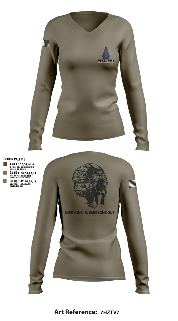 Women's Long Sleeve Vneck Shirt, 3rd SFAB, Army, Teamtime, Team time, sublimation, custom sports apparel, team uniforms, spirit wear, spiritwear, sports uniforms, custom shirts, team store, custom team store, fundraiser sports, apparel fundraiser