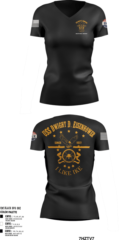 USS Dwight Eisenhower CVN 69 7306312 Women's Short Sleeve V-neck Shirt - 1
