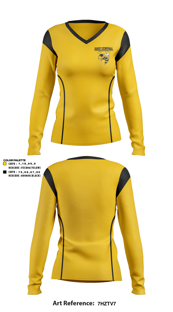 Women's Long Sleeve Vneck Shirt, East Central High School Basketball, Women's Basketball, Teamtime, Team time, sublimation, custom sports apparel, team uniforms, spirit wear, spiritwear, sports uniforms, custom shirts, team store, custom team store, fundraiser sports, apparel fundraiser