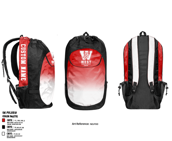 Gear Bag, West Middle School Cheer, Cheer, Teamtime, Team time, sublimation, custom sports apparel, team uniforms, spirit wear, spiritwear, sports uniforms, custom shirts, team store, custom team store, fundraiser sports, apparel fundraiser
