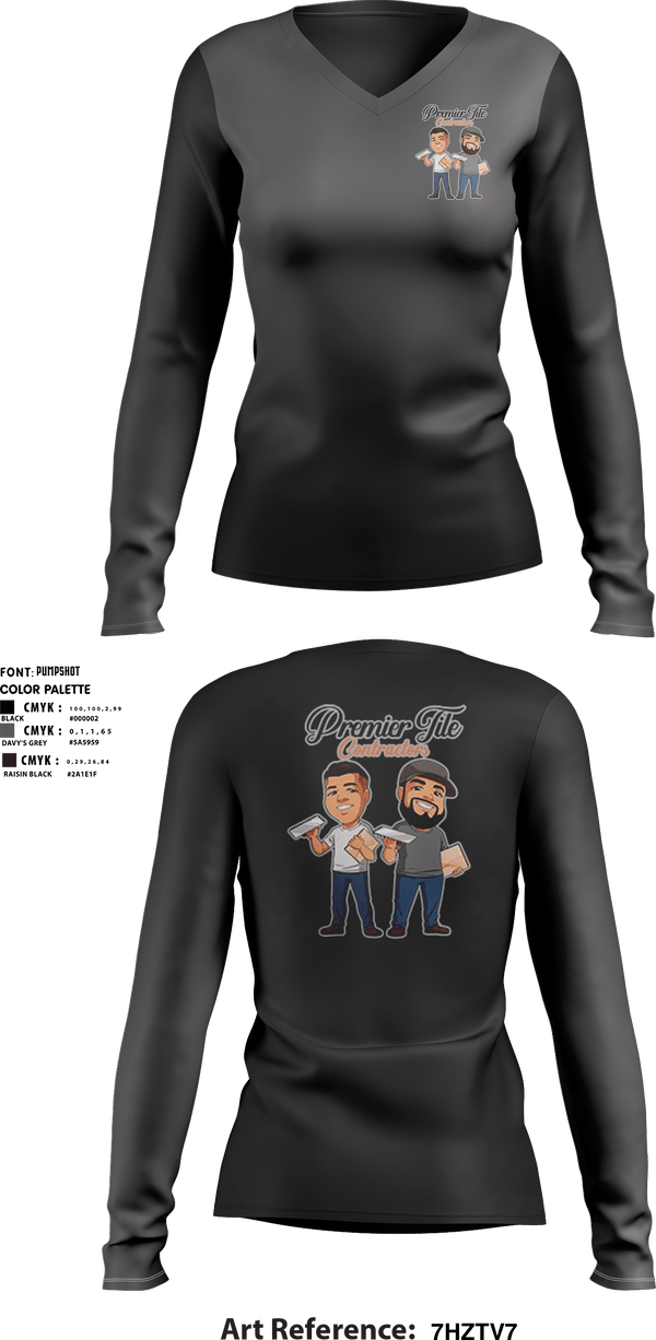 Women's Long Sleeve Vneck Shirt, Premier tile contractorsPremier tile contractors, , Teamtime, Team time, sublimation, custom sports apparel, team uniforms, spirit wear, spiritwear, sports uniforms, custom shirts, team store, custom team store, fundraiser sports, apparel fundraiser