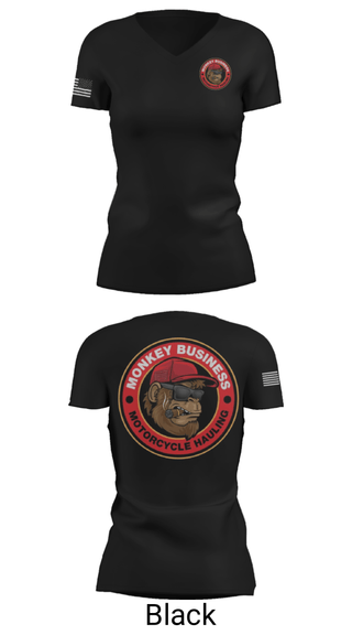 Women's Short Sleeve Vneck Shirt, Monkey Business Motorcycle Hauling, , Teamtime, Team time, sublimation, custom sports apparel, team uniforms, spirit wear, spiritwear, sports uniforms, custom shirts, team store, custom team store, fundraiser sports, apparel fundraiser