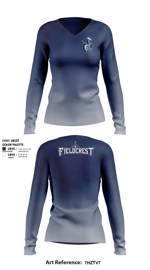 Women's Long Sleeve Vneck Shirt, Fieldcrest High School, Spirit Store, Teamtime, Team time, sublimation, custom sports apparel, team uniforms, spirit wear, spiritwear, sports uniforms, custom shirts, team store, custom team store, fundraiser sports, apparel fundraiser