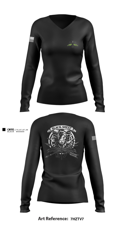 B/97th Civil Affairs Battalion (SO)(A) 80404671 Women's Long Sleeve V-neck Shirt - 2