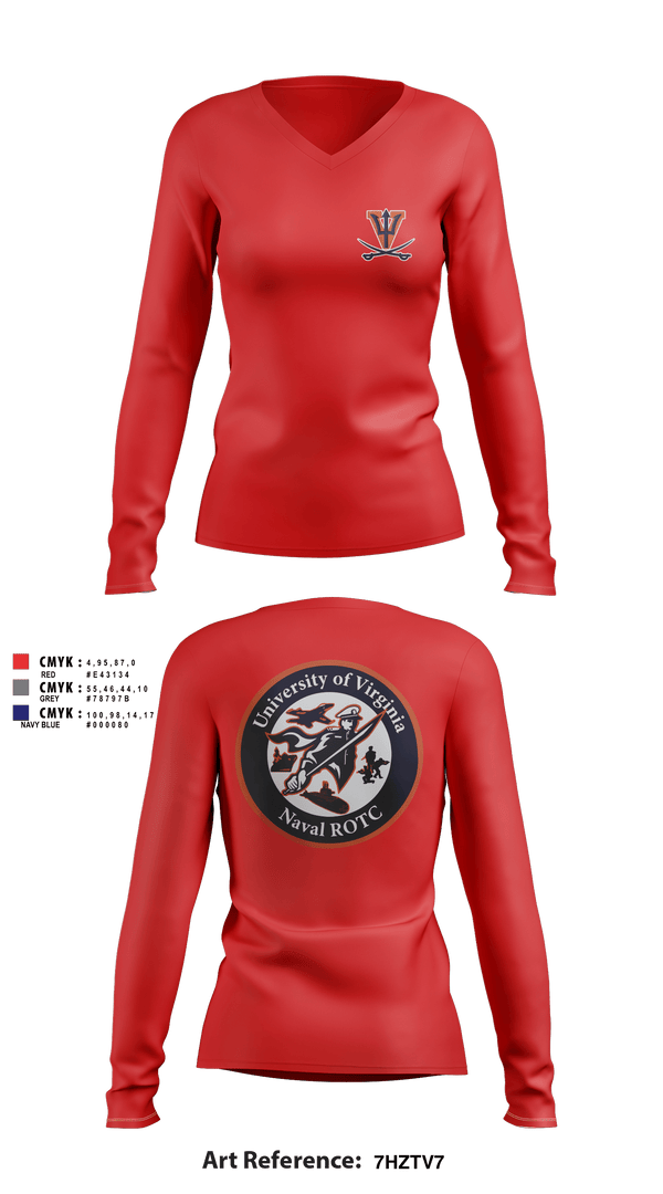 Women's Long Sleeve Vneck Shirt, University of Virginia NROTC, Navy, Teamtime, Team time, sublimation, custom sports apparel, team uniforms, spirit wear, spiritwear, sports uniforms, custom shirts, team store, custom team store, fundraiser sports, apparel fundraiser