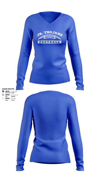 Women's Long Sleeve Vneck Shirt, Orland Jr Trojans Football, Football, Teamtime, Team time, sublimation, custom sports apparel, team uniforms, spirit wear, spiritwear, sports uniforms, custom shirts, team store, custom team store, fundraiser sports, apparel fundraiser