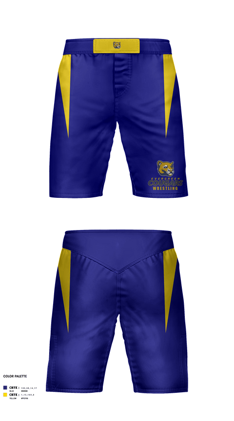 Fight Shorts, Evergreen High School Wrestling, Wrestling, Teamtime, Team time, sublimation, custom sports apparel, team uniforms, spirit wear, spiritwear, sports uniforms, custom shirts, team store, custom team store, fundraiser sports, apparel fundraiser