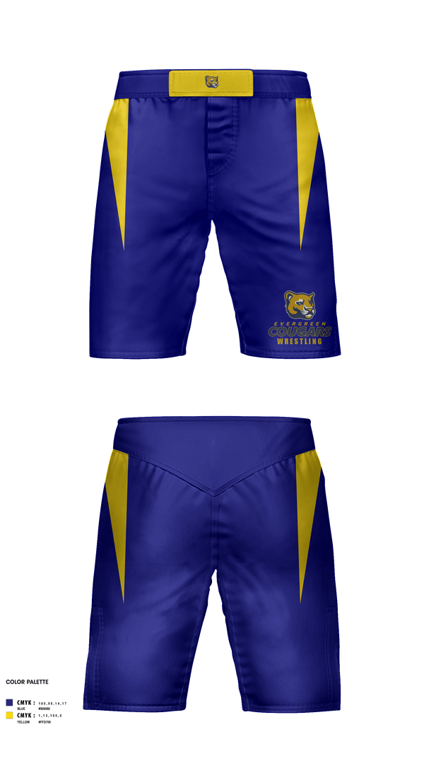Fight Shorts, Evergreen High School Wrestling, Wrestling, Teamtime, Team time, sublimation, custom sports apparel, team uniforms, spirit wear, spiritwear, sports uniforms, custom shirts, team store, custom team store, fundraiser sports, apparel fundraiser