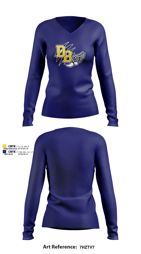 Women's Long Sleeve Vneck Shirt, David Brearley High School Track, Track & Field, Teamtime, Team time, sublimation, custom sports apparel, team uniforms, spirit wear, spiritwear, sports uniforms, custom shirts, team store, custom team store, fundraiser sports, apparel fundraiser