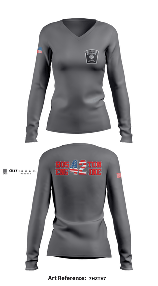 Women's Long Sleeve Vneck Shirt, Boston Fire Department Engine-42, , Teamtime, Team time, sublimation, custom sports apparel, team uniforms, spirit wear, spiritwear, sports uniforms, custom shirts, team store, custom team store, fundraiser sports, apparel fundraiser