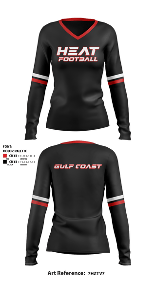 Women's Long Sleeve Vneck Shirt, Gulf Coast Heat Flag Football, Football, Teamtime, Team time, sublimation, custom sports apparel, team uniforms, spirit wear, spiritwear, sports uniforms, custom shirts, team store, custom team store, fundraiser sports, apparel fundraiser