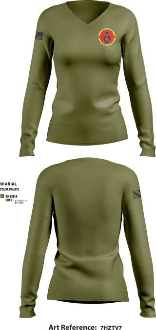 Women's Long Sleeve Vneck Shirt, 3rd Radio Battalion, Marines, Teamtime, Team time, sublimation, custom sports apparel, team uniforms, spirit wear, spiritwear, sports uniforms, custom shirts, team store, custom team store, fundraiser sports, apparel fundraiser