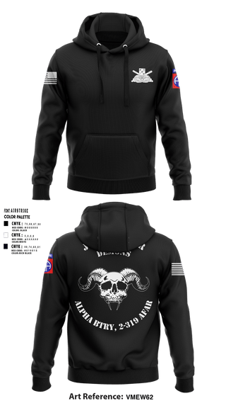 Hoodie, ALPHA BTRY, 2-319th AFAR, Army, Teamtime, Team time, sublimation, custom sports apparel, team uniforms, spirit wear, spiritwear, sports uniforms, custom shirts, team store, custom team store, fundraiser sports, apparel fundraiser