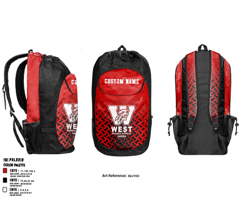 Gear Bag, West Middle School Cheer, Cheer, Teamtime, Team time, sublimation, custom sports apparel, team uniforms, spirit wear, spiritwear, sports uniforms, custom shirts, team store, custom team store, fundraiser sports, apparel fundraiser