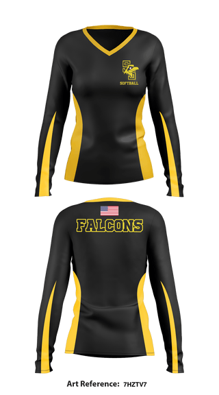 Women's Long Sleeve Vneck Shirt, Falcons, Softball, Teamtime, Team time, sublimation, custom sports apparel, team uniforms, spirit wear, spiritwear, sports uniforms, custom shirts, team store, custom team store, fundraiser sports, apparel fundraiser