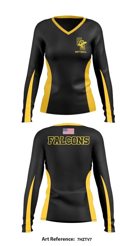 Women's Long Sleeve Vneck Shirt, Falcons, Softball, Teamtime, Team time, sublimation, custom sports apparel, team uniforms, spirit wear, spiritwear, sports uniforms, custom shirts, team store, custom team store, fundraiser sports, apparel fundraiser