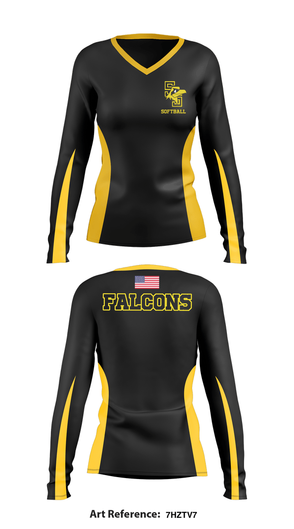 Women's Long Sleeve Vneck Shirt, Falcons, Softball, Teamtime, Team time, sublimation, custom sports apparel, team uniforms, spirit wear, spiritwear, sports uniforms, custom shirts, team store, custom team store, fundraiser sports, apparel fundraiser