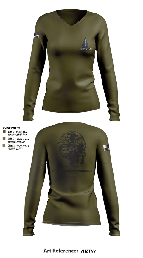 Women's Long Sleeve Vneck Shirt, 3rd SFAB, Army, Teamtime, Team time, sublimation, custom sports apparel, team uniforms, spirit wear, spiritwear, sports uniforms, custom shirts, team store, custom team store, fundraiser sports, apparel fundraiser