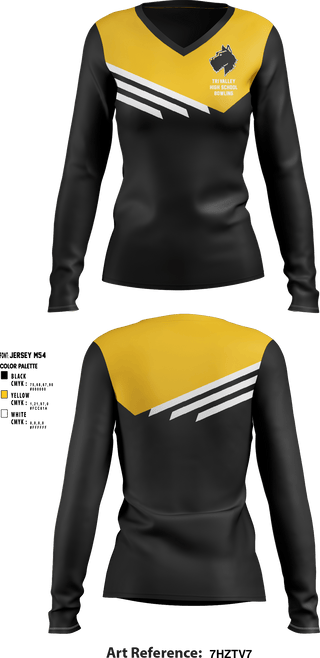 Women's Long Sleeve Vneck Shirt, Tri-Valley High School Bowling, Bowling, Teamtime, Team time, sublimation, custom sports apparel, team uniforms, spirit wear, spiritwear, sports uniforms, custom shirts, team store, custom team store, fundraiser sports, apparel fundraiser