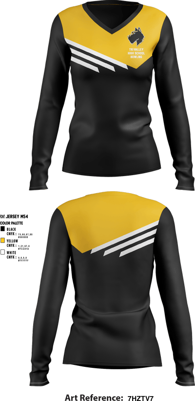 Tri-Valley High School Bowling 90929916 Women's Long Sleeve V-neck Shirt - 1