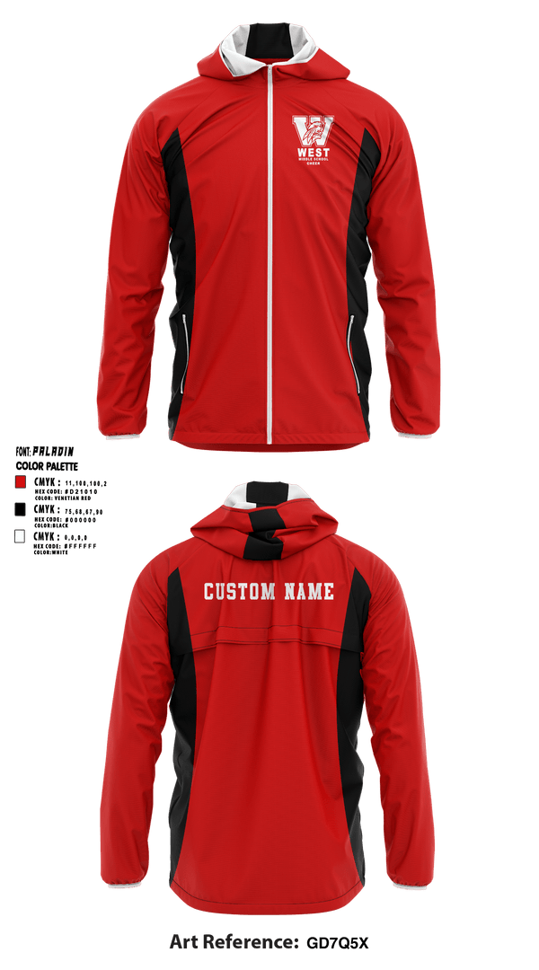 Windbreaker, West Middle School Cheer, Cheer, Teamtime, Team time, sublimation, custom sports apparel, team uniforms, spirit wear, spiritwear, sports uniforms, custom shirts, team store, custom team store, fundraiser sports, apparel fundraiser