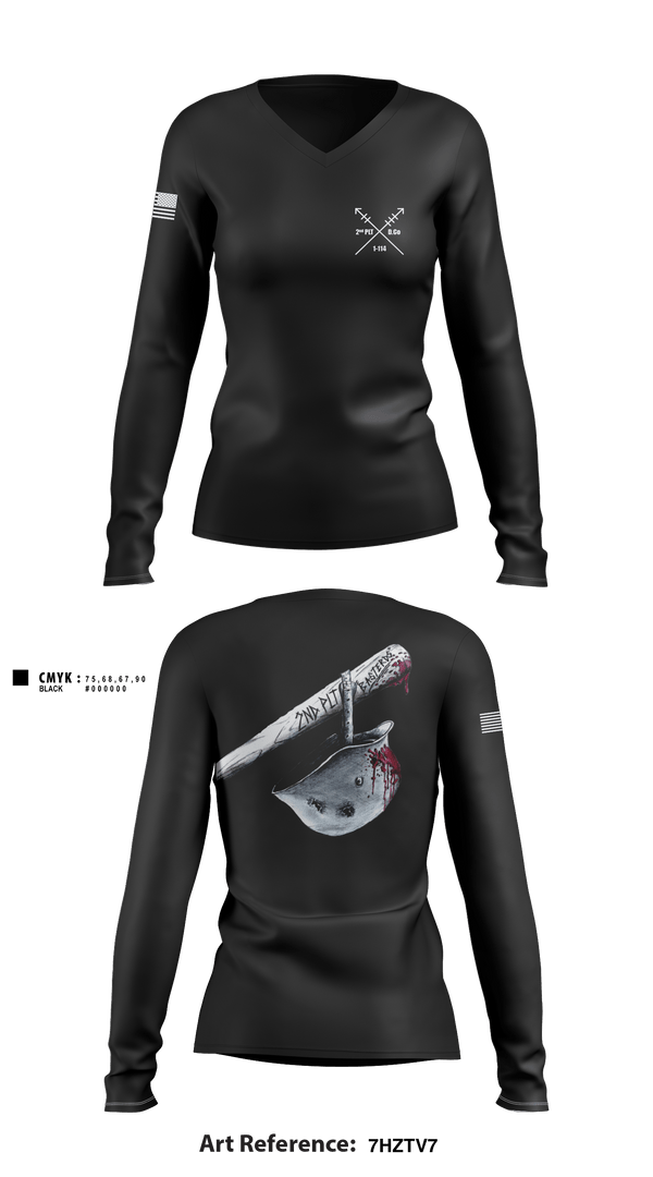 Women's Long Sleeve Vneck Shirt, 2nd PLT Baseterds, National Guard, Teamtime, Team time, sublimation, custom sports apparel, team uniforms, spirit wear, spiritwear, sports uniforms, custom shirts, team store, custom team store, fundraiser sports, apparel fundraiser