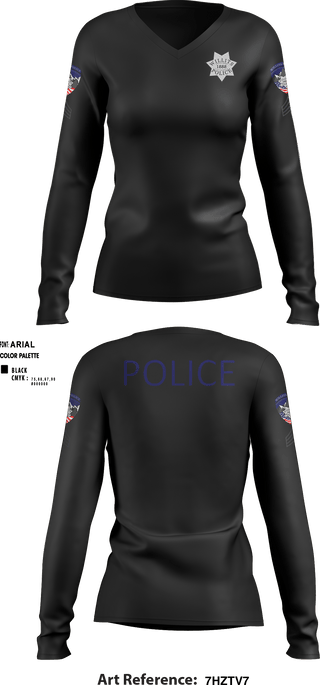 Women's Long Sleeve Vneck Shirt, Willits Little Lake JRTF, Police, Teamtime, Team time, sublimation, custom sports apparel, team uniforms, spirit wear, spiritwear, sports uniforms, custom shirts, team store, custom team store, fundraiser sports, apparel fundraiser