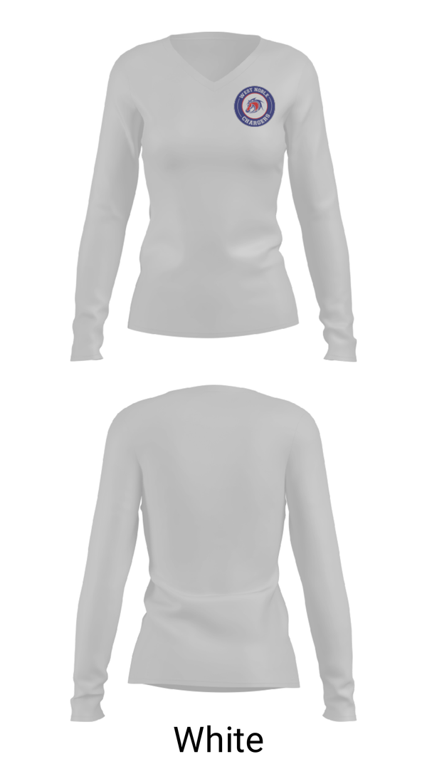 Women's Long Sleeve Vneck Shirt, West Noble High School Gymnastics, Spirit Store, Teamtime, Team time, sublimation, custom sports apparel, team uniforms, spirit wear, spiritwear, sports uniforms, custom shirts, team store, custom team store, fundraiser sports, apparel fundraiser