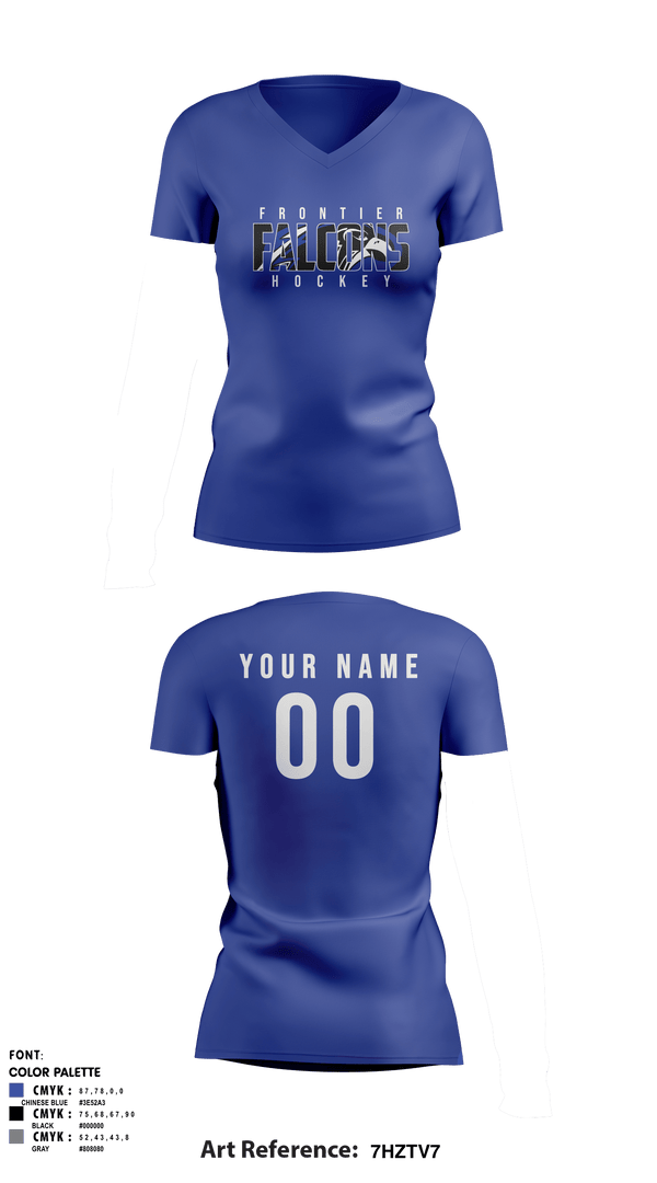 Women's Short Sleeve Vneck Shirt, Frontier Central Hockey, Hockey, Teamtime, Team time, sublimation, custom sports apparel, team uniforms, spirit wear, spiritwear, sports uniforms, custom shirts, team store, custom team store, fundraiser sports, apparel fundraiser