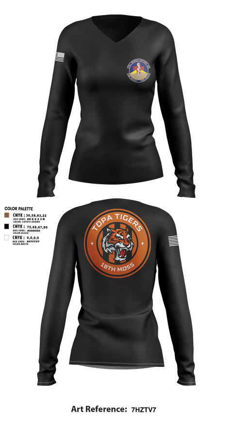 Women's Long Sleeve Vneck Shirt, 18 Medical Support Squadron, Air Force, Teamtime, Team time, sublimation, custom sports apparel, team uniforms, spirit wear, spiritwear, sports uniforms, custom shirts, team store, custom team store, fundraiser sports, apparel fundraiser