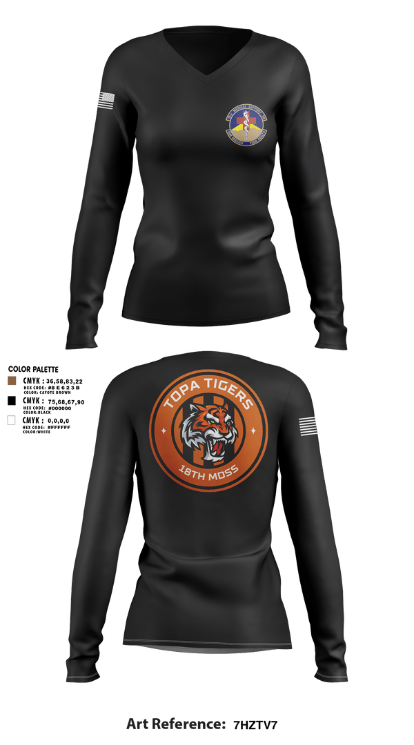 Women's Long Sleeve Vneck Shirt, 18 Medical Support Squadron, Air Force, Teamtime, Team time, sublimation, custom sports apparel, team uniforms, spirit wear, spiritwear, sports uniforms, custom shirts, team store, custom team store, fundraiser sports, apparel fundraiser