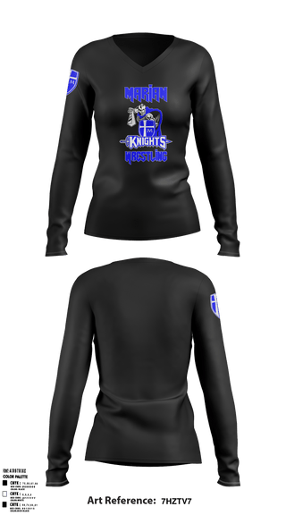 Women's Long Sleeve Vneck Shirt, Marian High School Wrestling, Wrestling, Teamtime, Team time, sublimation, custom sports apparel, team uniforms, spirit wear, spiritwear, sports uniforms, custom shirts, team store, custom team store, fundraiser sports, apparel fundraiser
