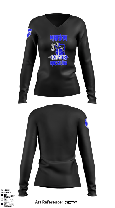 Marian High School Wrestling 1916456 Women's Long Sleeve V-neck Shirt - 44