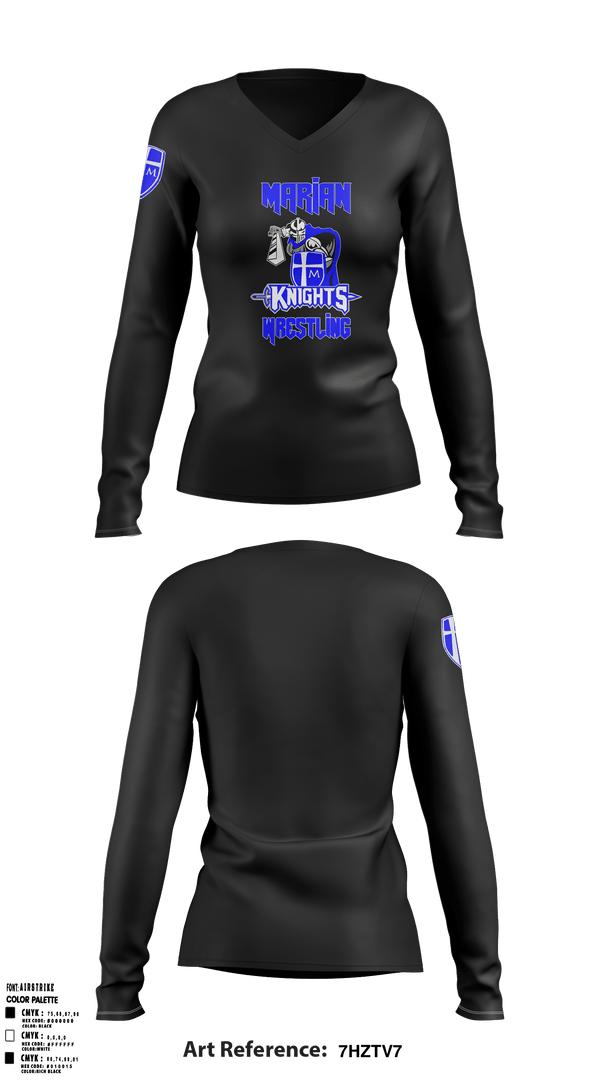 Women's Long Sleeve Vneck Shirt, Marian High School Wrestling, Wrestling, Teamtime, Team time, sublimation, custom sports apparel, team uniforms, spirit wear, spiritwear, sports uniforms, custom shirts, team store, custom team store, fundraiser sports, apparel fundraiser