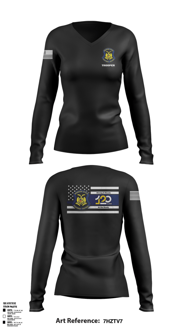 Women's Long Sleeve Vneck Shirt, MSHP Class 120, Police, Teamtime, Team time, sublimation, custom sports apparel, team uniforms, spirit wear, spiritwear, sports uniforms, custom shirts, team store, custom team store, fundraiser sports, apparel fundraiser
